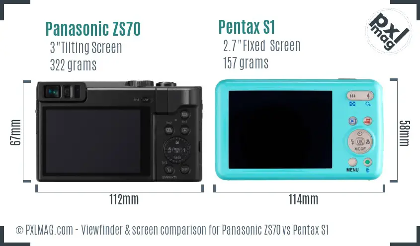 Panasonic ZS70 vs Pentax S1 Screen and Viewfinder comparison