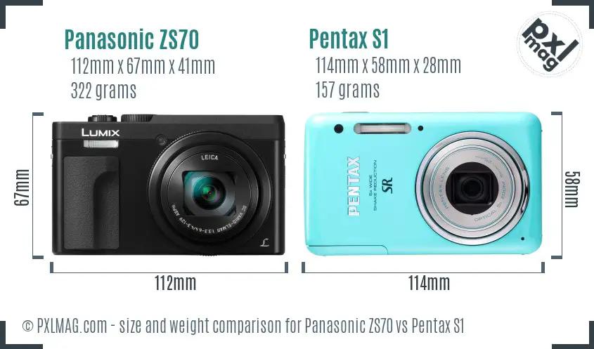 Panasonic ZS70 vs Pentax S1 size comparison