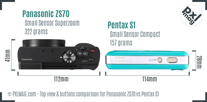 Panasonic ZS70 vs Pentax S1 top view buttons comparison