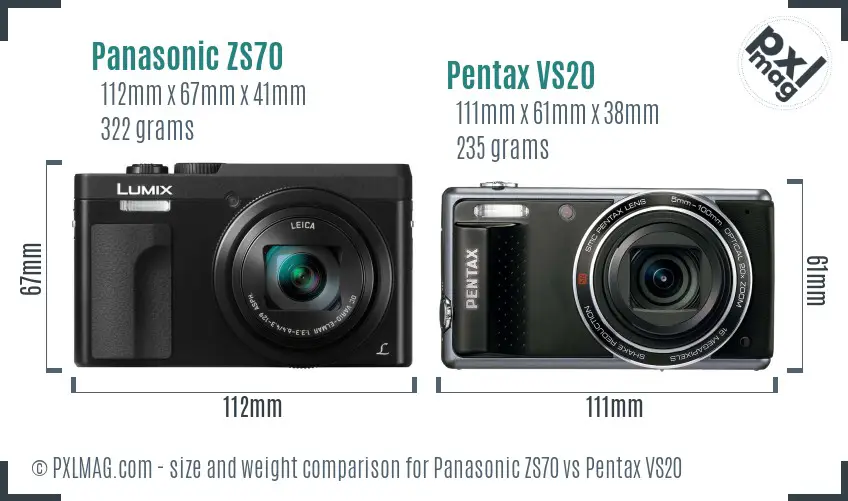 Panasonic ZS70 vs Pentax VS20 size comparison