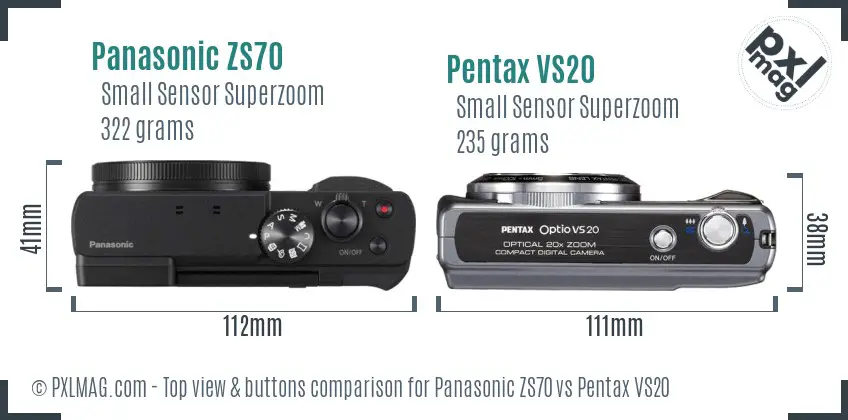 Panasonic ZS70 vs Pentax VS20 top view buttons comparison