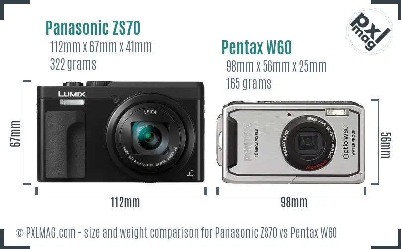 Panasonic ZS70 vs Pentax W60 size comparison