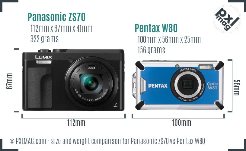 Panasonic ZS70 vs Pentax W80 size comparison