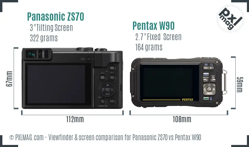 Panasonic ZS70 vs Pentax W90 Screen and Viewfinder comparison