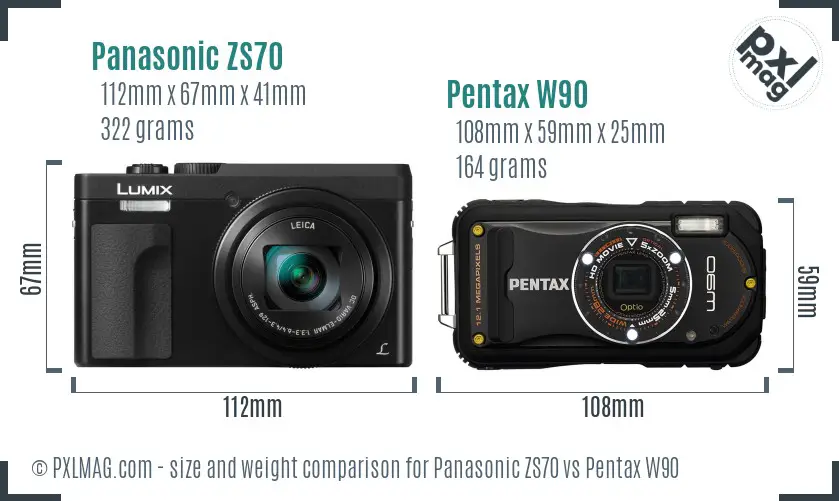 Panasonic ZS70 vs Pentax W90 size comparison