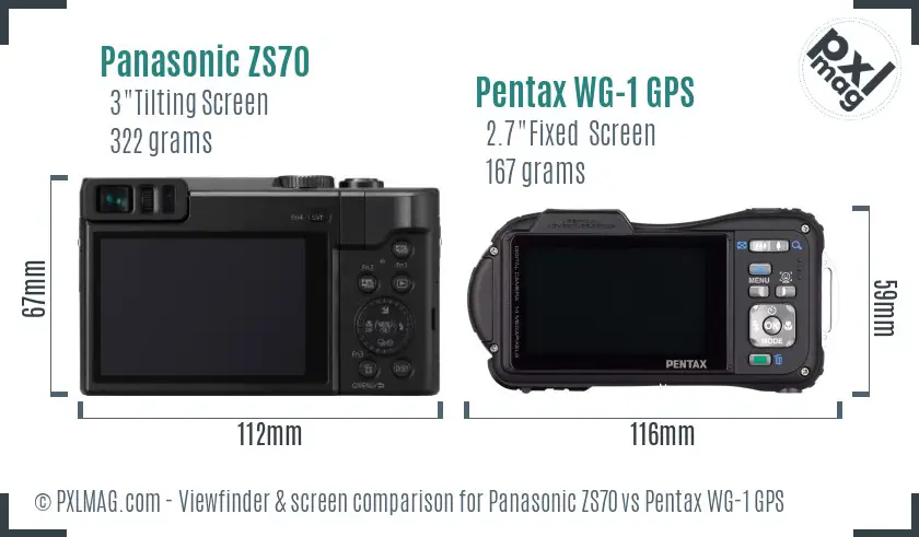 Panasonic ZS70 vs Pentax WG-1 GPS Screen and Viewfinder comparison