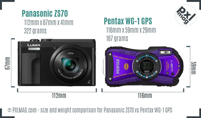 Panasonic ZS70 vs Pentax WG-1 GPS size comparison