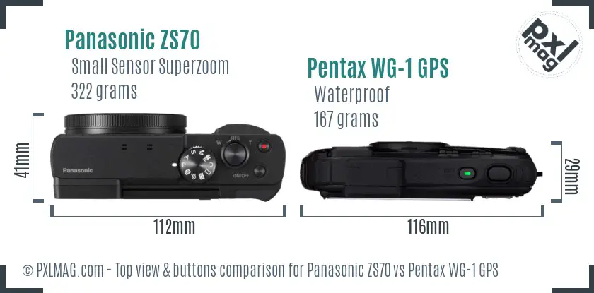 Panasonic ZS70 vs Pentax WG-1 GPS top view buttons comparison