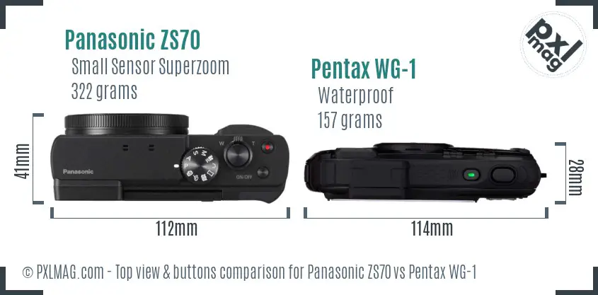 Panasonic ZS70 vs Pentax WG-1 top view buttons comparison