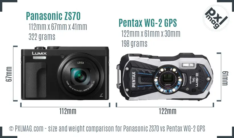 Panasonic ZS70 vs Pentax WG-2 GPS size comparison