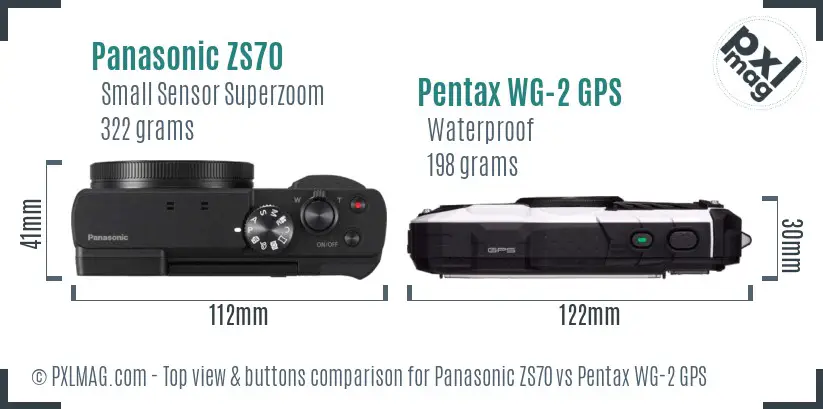 Panasonic ZS70 vs Pentax WG-2 GPS top view buttons comparison