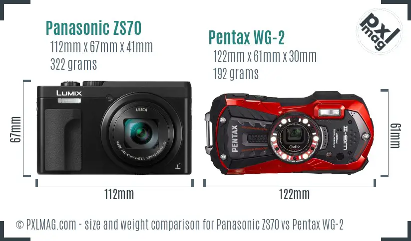 Panasonic ZS70 vs Pentax WG-2 size comparison