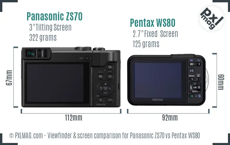 Panasonic ZS70 vs Pentax WS80 Screen and Viewfinder comparison