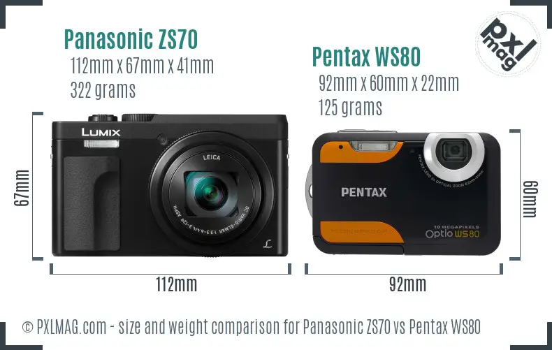 Panasonic ZS70 vs Pentax WS80 size comparison