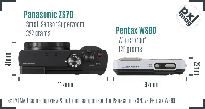 Panasonic ZS70 vs Pentax WS80 top view buttons comparison