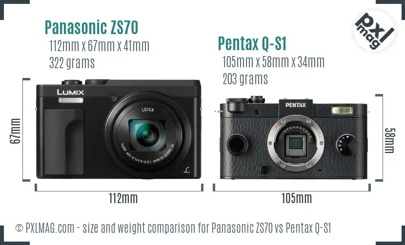 Panasonic ZS70 vs Pentax Q-S1 size comparison