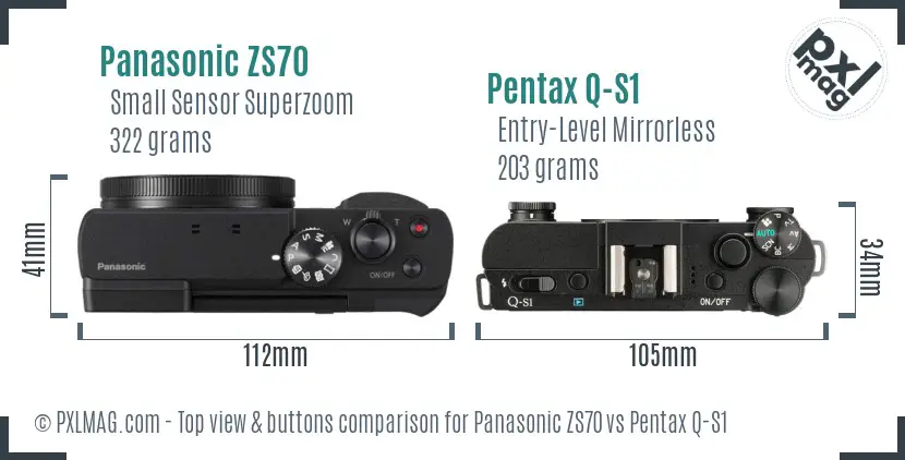 Panasonic ZS70 vs Pentax Q-S1 top view buttons comparison