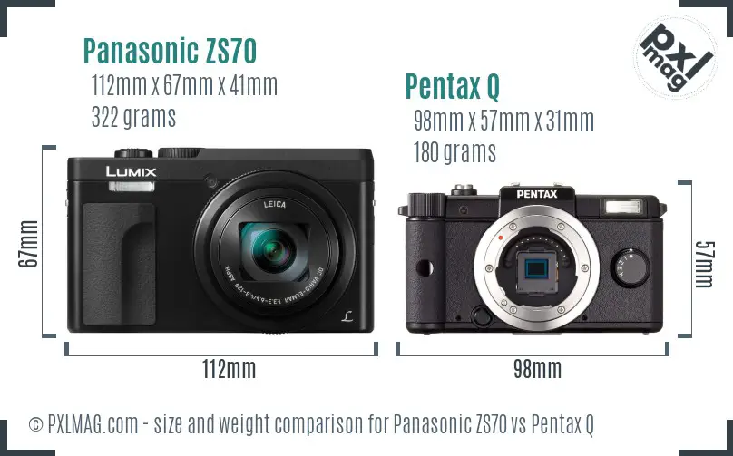 Panasonic ZS70 vs Pentax Q size comparison