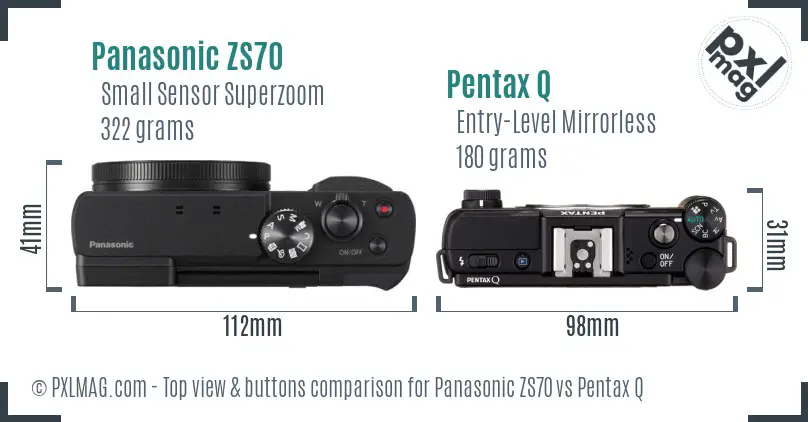 Panasonic ZS70 vs Pentax Q top view buttons comparison