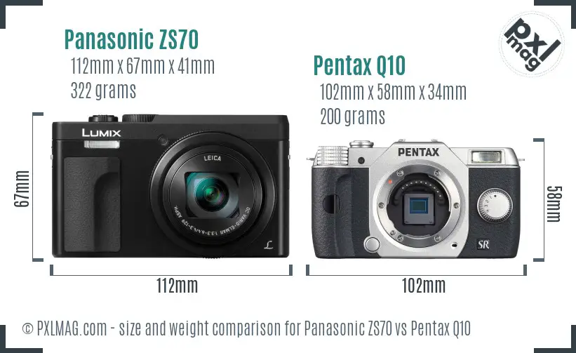 Panasonic ZS70 vs Pentax Q10 size comparison