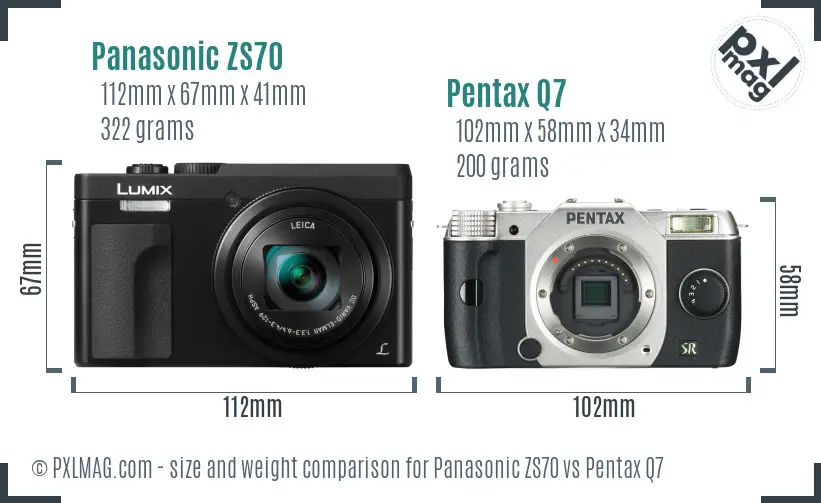 Panasonic ZS70 vs Pentax Q7 size comparison