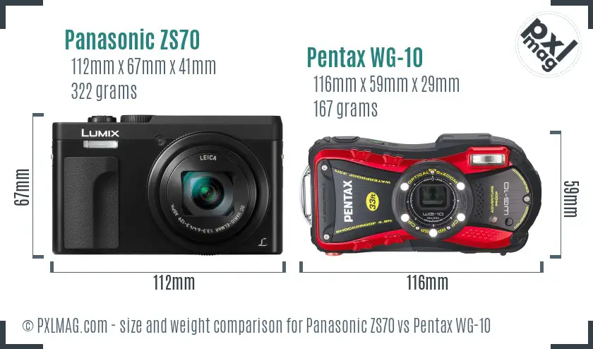 Panasonic ZS70 vs Pentax WG-10 size comparison