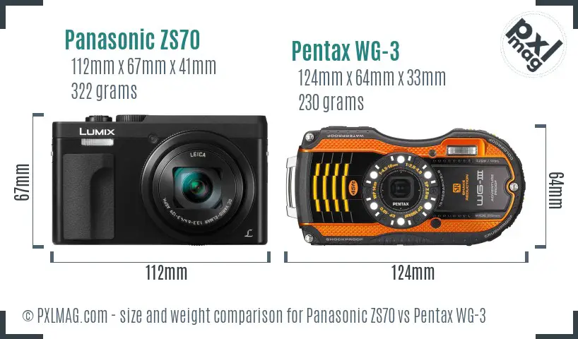 Panasonic ZS70 vs Pentax WG-3 size comparison
