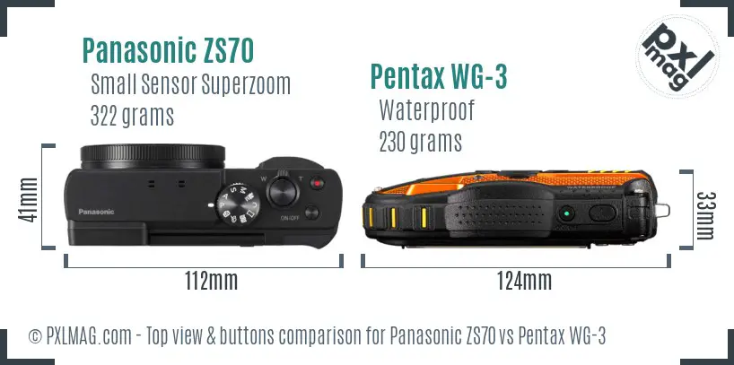 Panasonic ZS70 vs Pentax WG-3 top view buttons comparison