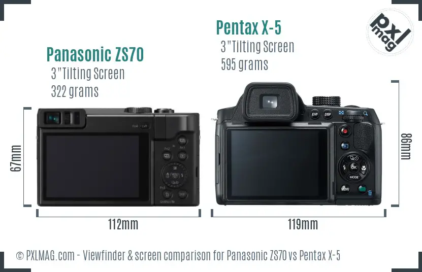 Panasonic ZS70 vs Pentax X-5 Screen and Viewfinder comparison