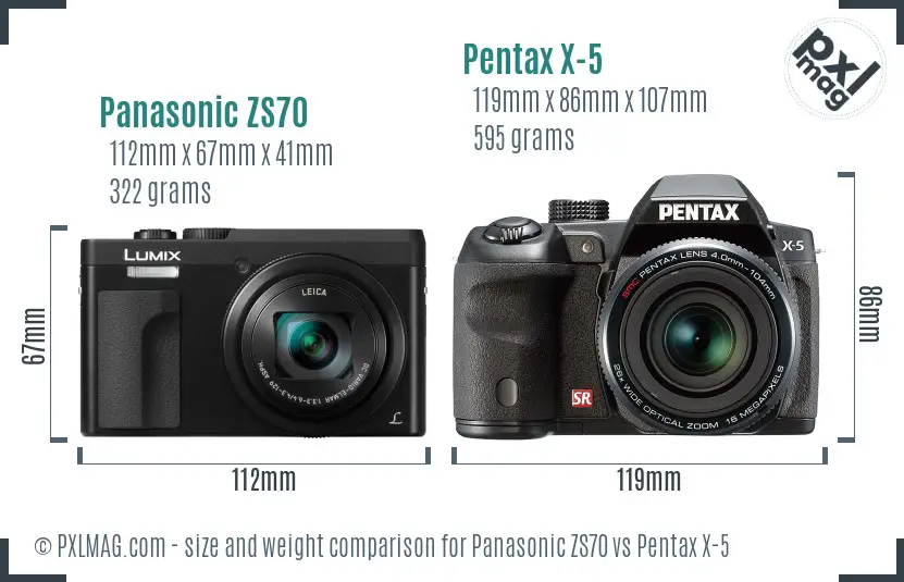 Panasonic ZS70 vs Pentax X-5 size comparison