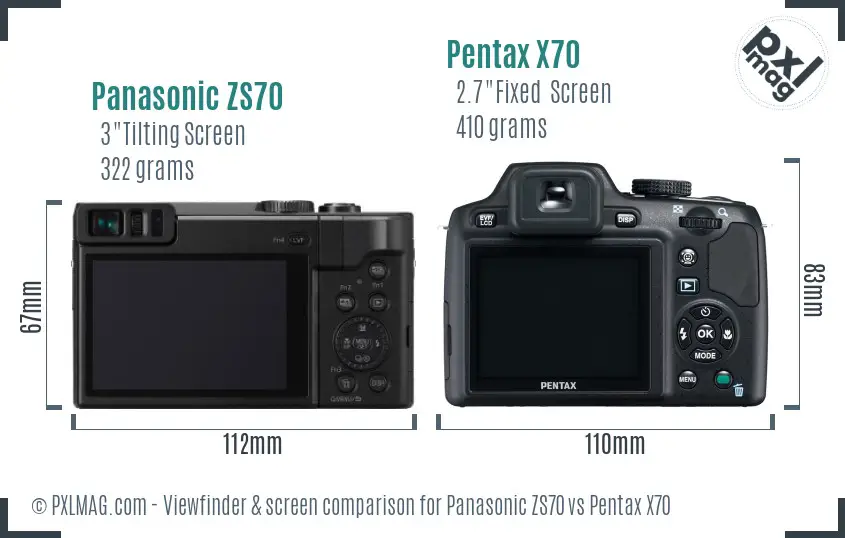 Panasonic ZS70 vs Pentax X70 Screen and Viewfinder comparison