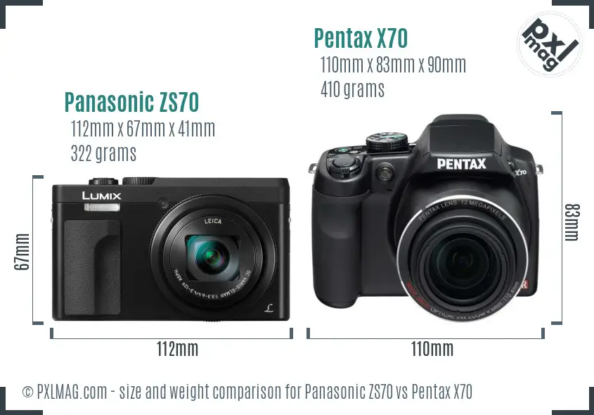 Panasonic ZS70 vs Pentax X70 size comparison