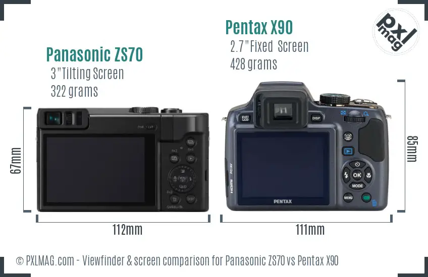 Panasonic ZS70 vs Pentax X90 Screen and Viewfinder comparison