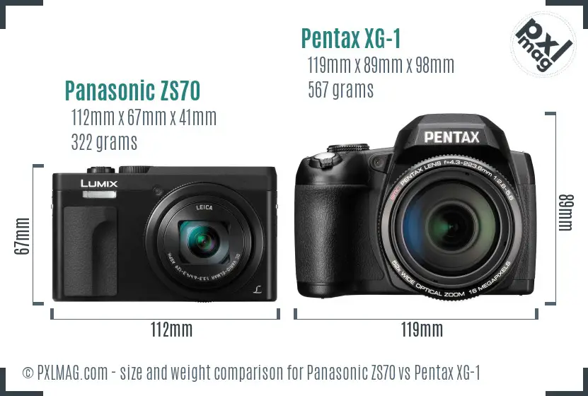Panasonic ZS70 vs Pentax XG-1 size comparison