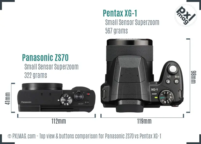 Panasonic ZS70 vs Pentax XG-1 top view buttons comparison