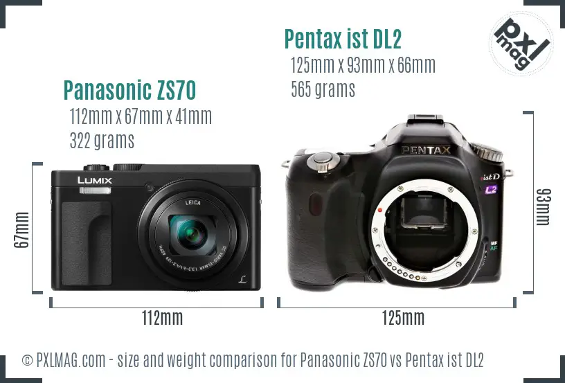 Panasonic ZS70 vs Pentax ist DL2 size comparison