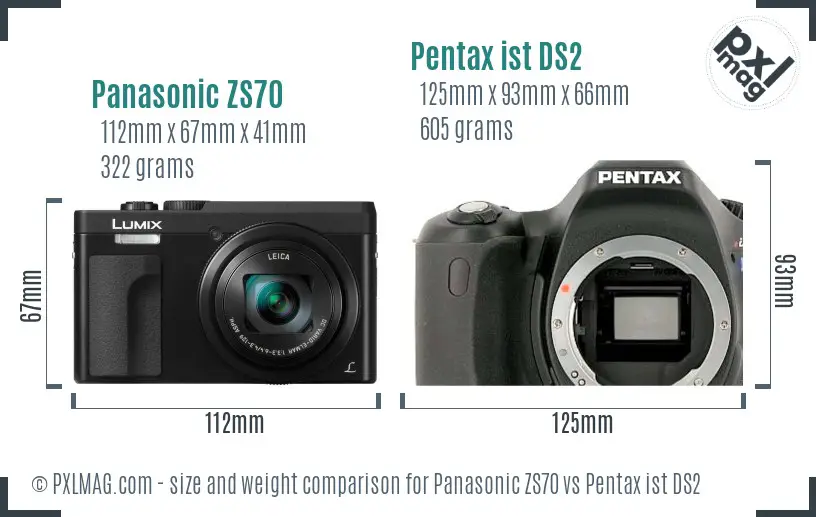 Panasonic ZS70 vs Pentax ist DS2 size comparison