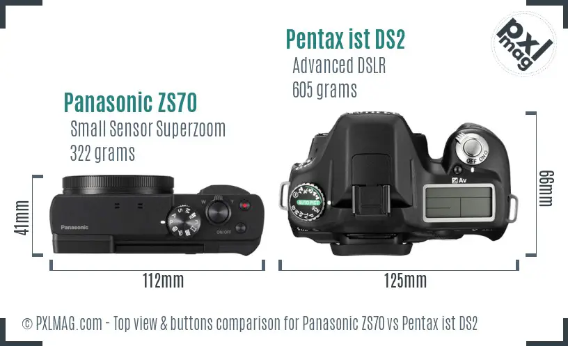 Panasonic ZS70 vs Pentax ist DS2 top view buttons comparison