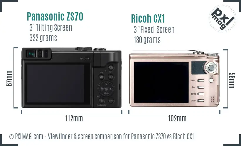 Panasonic ZS70 vs Ricoh CX1 Screen and Viewfinder comparison