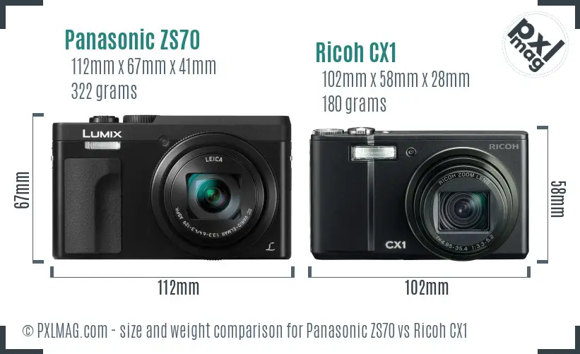 Panasonic ZS70 vs Ricoh CX1 size comparison