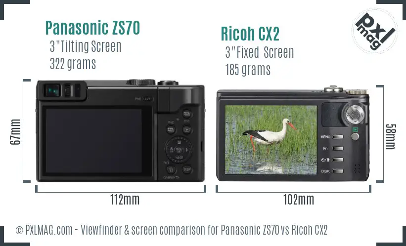 Panasonic ZS70 vs Ricoh CX2 Screen and Viewfinder comparison
