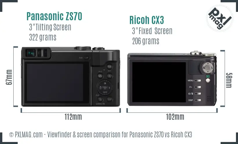 Panasonic ZS70 vs Ricoh CX3 Screen and Viewfinder comparison