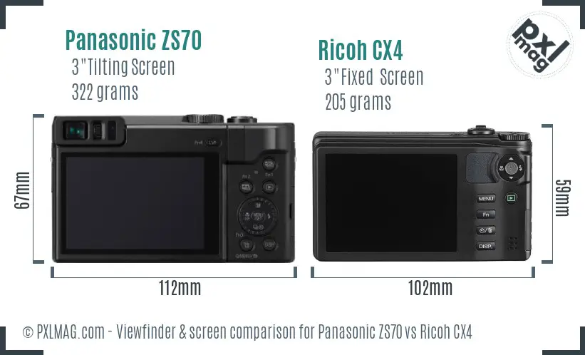 Panasonic ZS70 vs Ricoh CX4 Screen and Viewfinder comparison