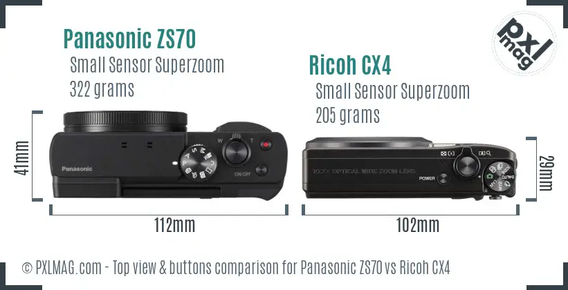 Panasonic ZS70 vs Ricoh CX4 top view buttons comparison