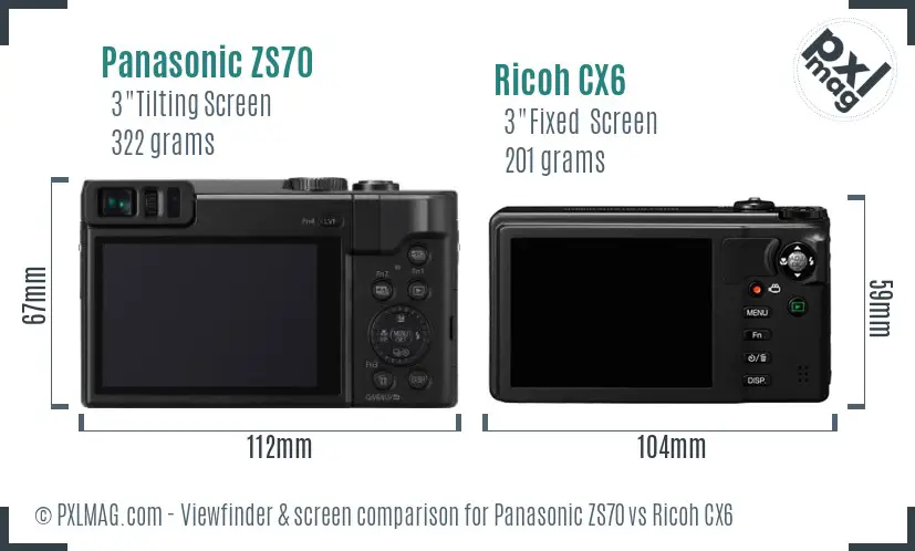 Panasonic ZS70 vs Ricoh CX6 Screen and Viewfinder comparison