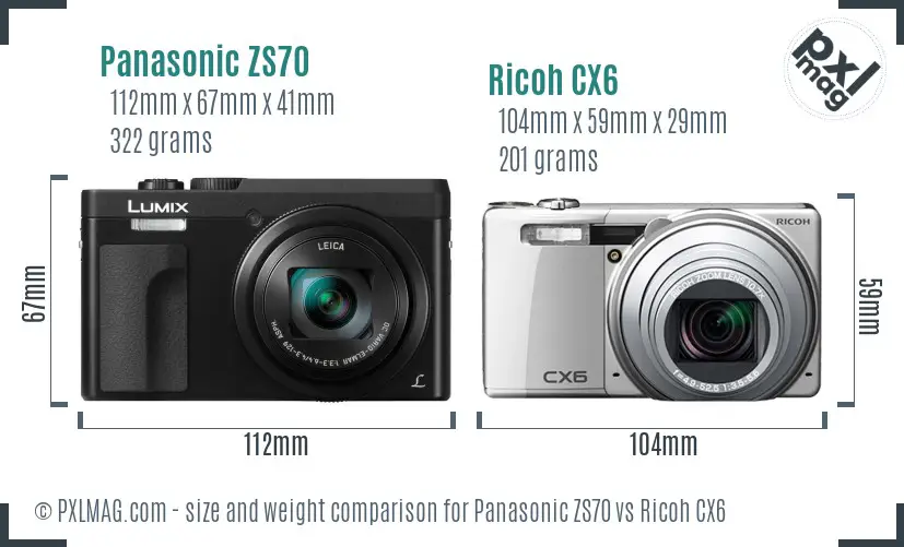 Panasonic ZS70 vs Ricoh CX6 size comparison
