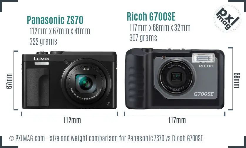 Panasonic ZS70 vs Ricoh G700SE size comparison