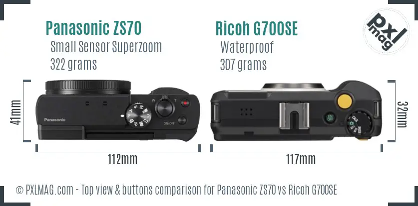 Panasonic ZS70 vs Ricoh G700SE top view buttons comparison