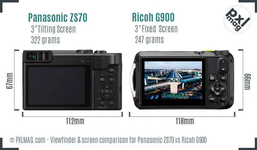 Panasonic ZS70 vs Ricoh G900 Screen and Viewfinder comparison