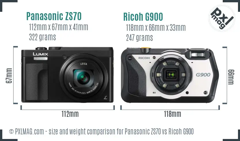 Panasonic ZS70 vs Ricoh G900 size comparison